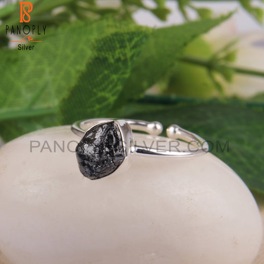 Black Diamond Rough 925 Sterling Silver Open Ring