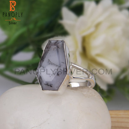 Dendrite Opal Coffin Shape 925 Sterling Silver Ring