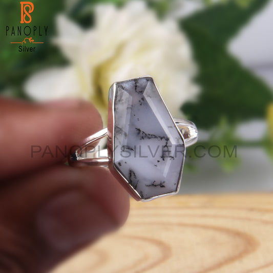 Dendrite Opal Coffin Shape 925 Sterling Silver Ring