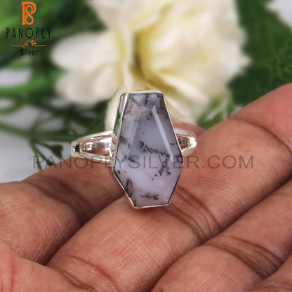 Dendrite Opal Coffin Shape 925 Sterling Silver Ring