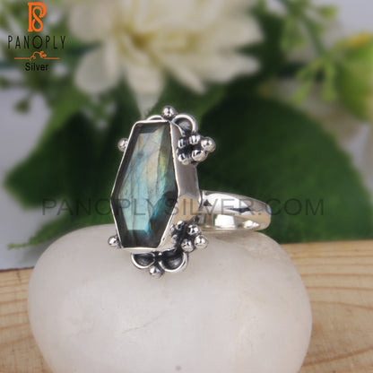 Labrdorite Coffin Shape 925 Sterling Silver Ring