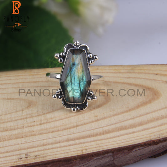 Labrdorite Coffin Shape 925 Sterling Silver Ring