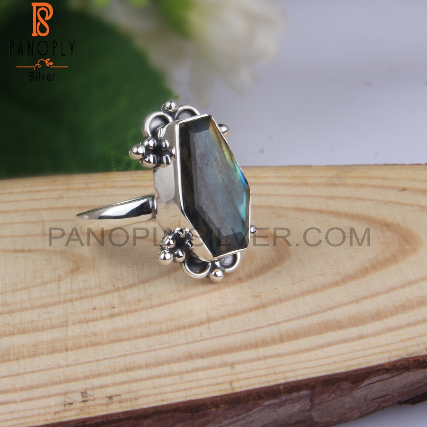 Labrdorite Coffin Shape 925 Sterling Silver Ring