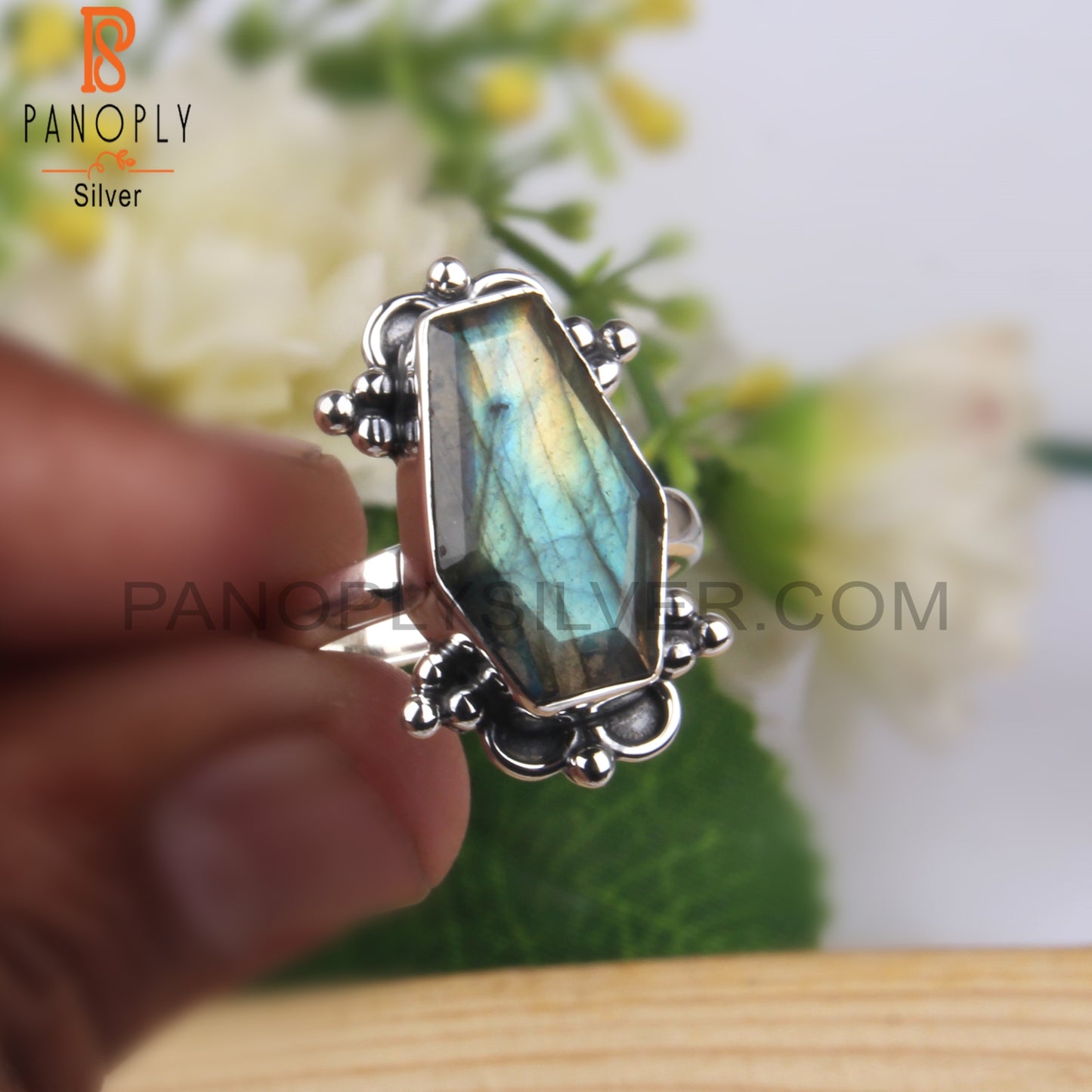 Labrdorite Coffin Shape 925 Sterling Silver Ring