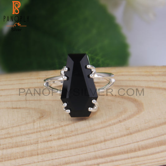 Black Onyx Coffin Shape 925 Sterling Silver Ring