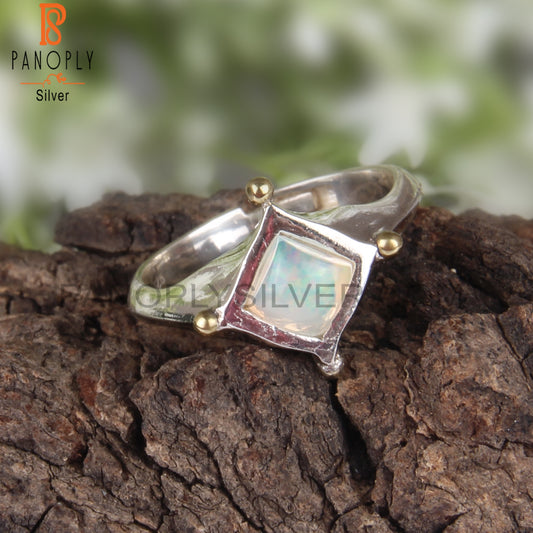 Ethiopian Opal Square Shape 925 Sterling Silver Ring