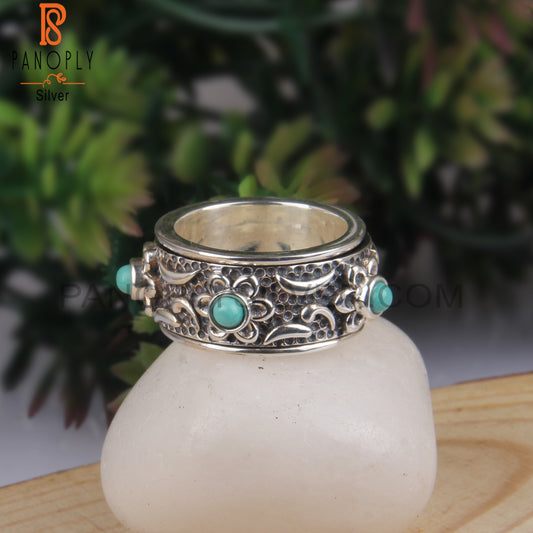 Round Shape Arizona Turquoise 925 Silver Gift Ring