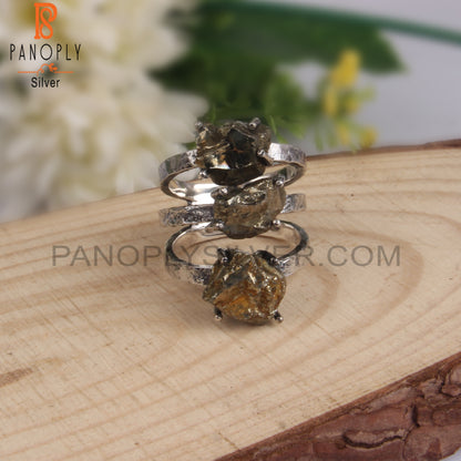 Pyrite Rough 925 Sterling Silver Boho Ring