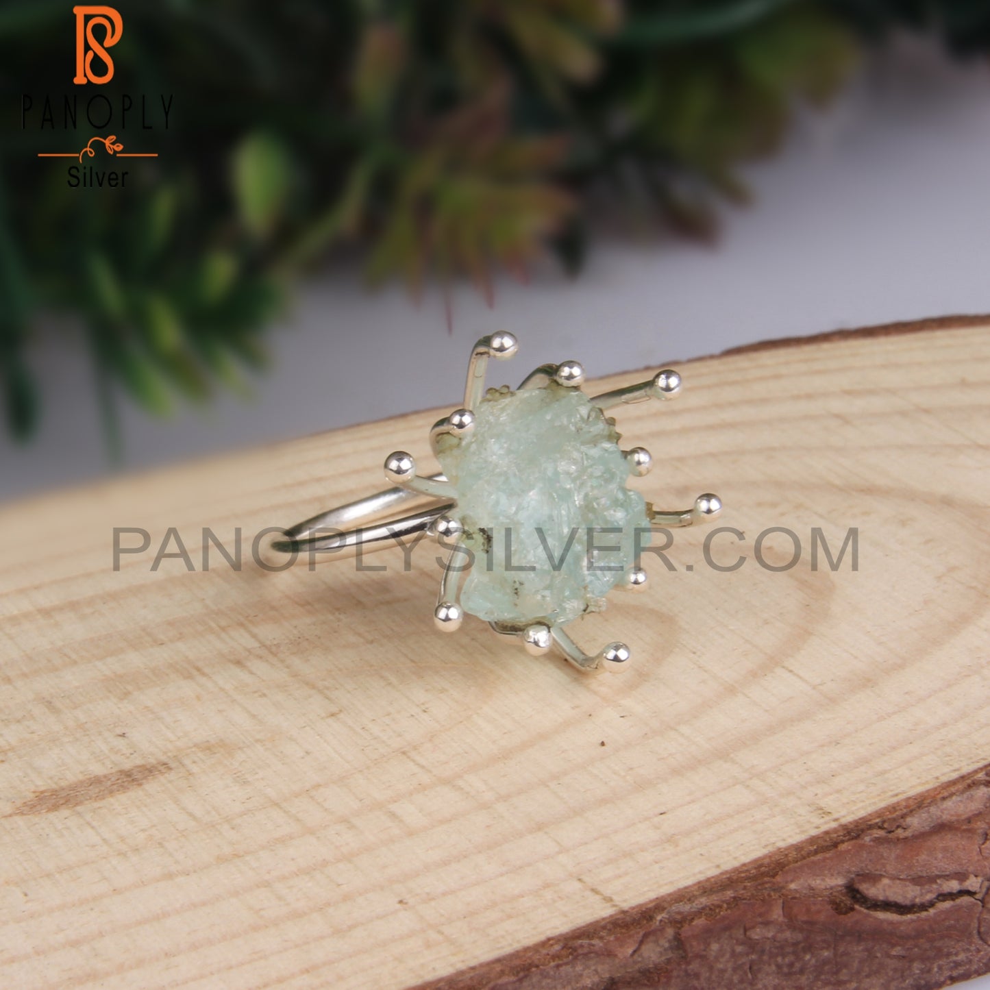 Aquamarine Rough 925 Sterling Silver Crown Ring