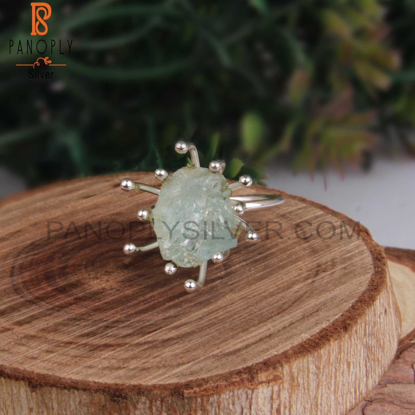 Aquamarine Rough 925 Sterling Silver Crown Ring