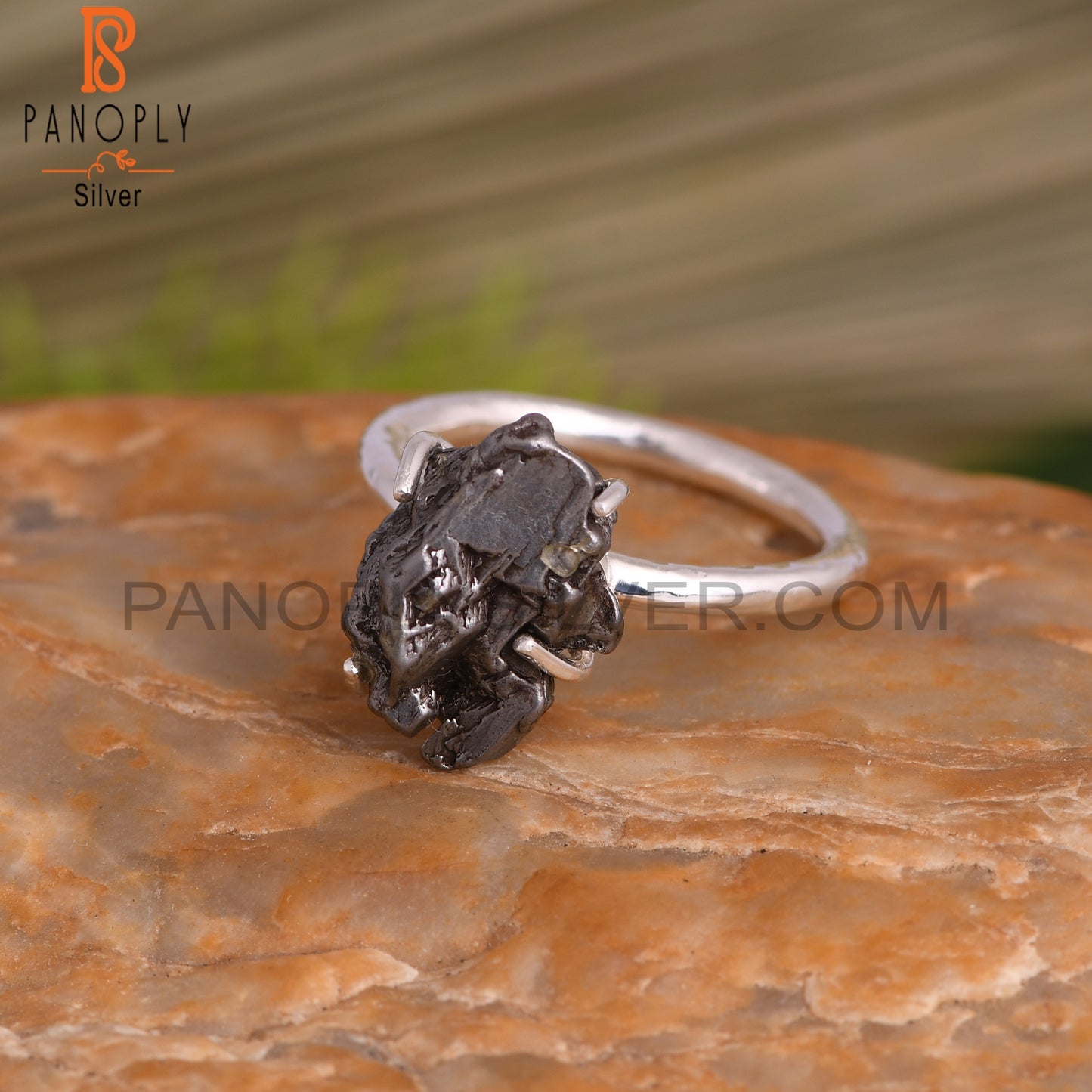 Meteorite Rough 925 Sterling Silver Ring, Prong Set Ring