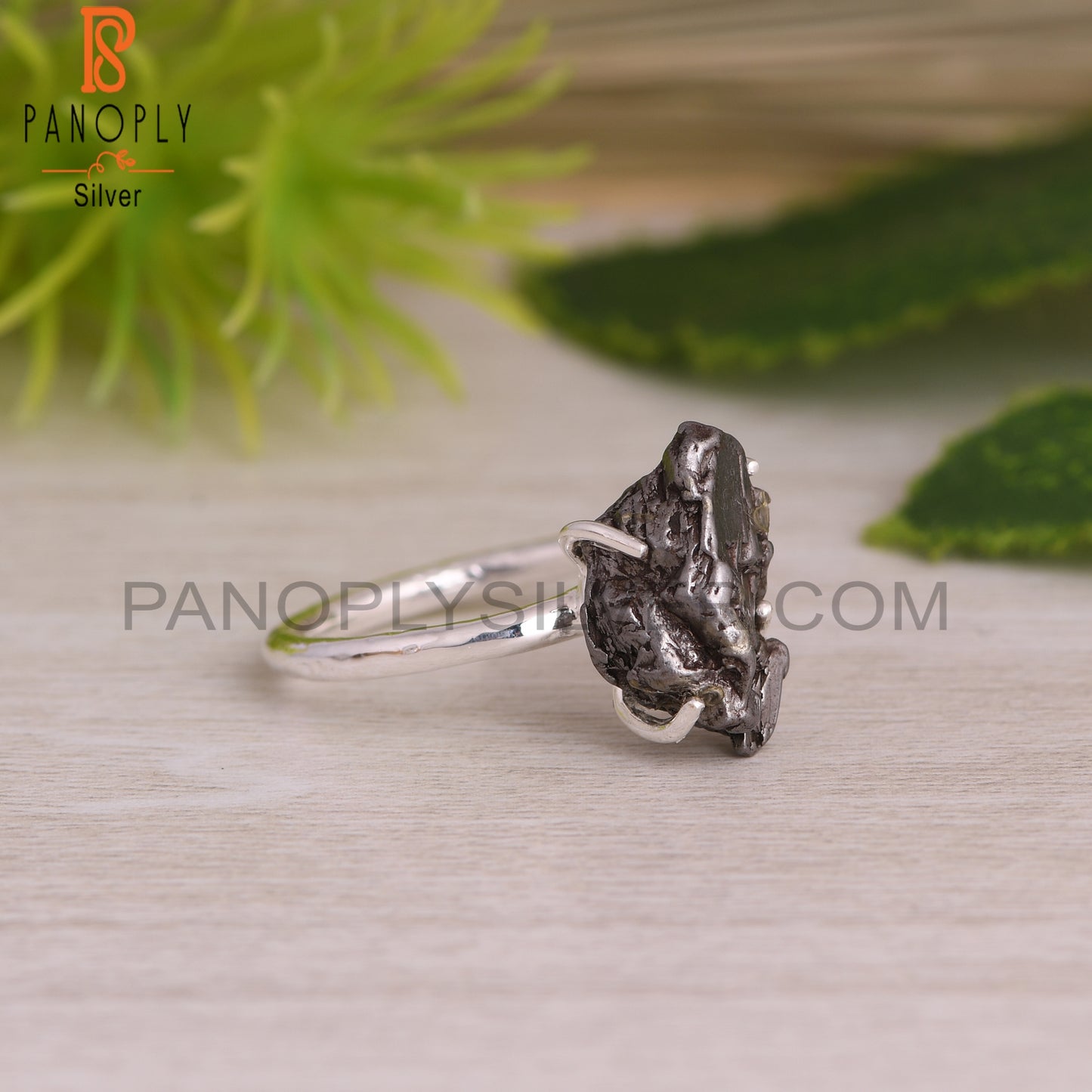 Meteorite Rough 925 Sterling Silver Ring, Prong Set Ring