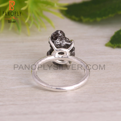 Meteorite Rough 925 Sterling Silver Ring, Prong Set Ring