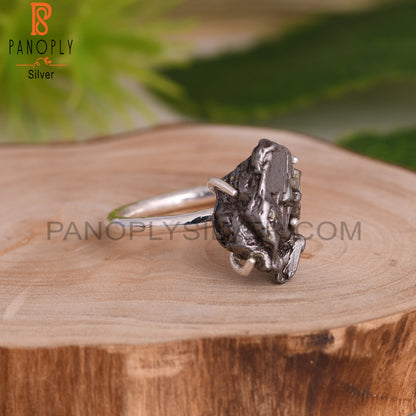 Meteorite Rough 925 Sterling Silver Ring, Prong Set Ring