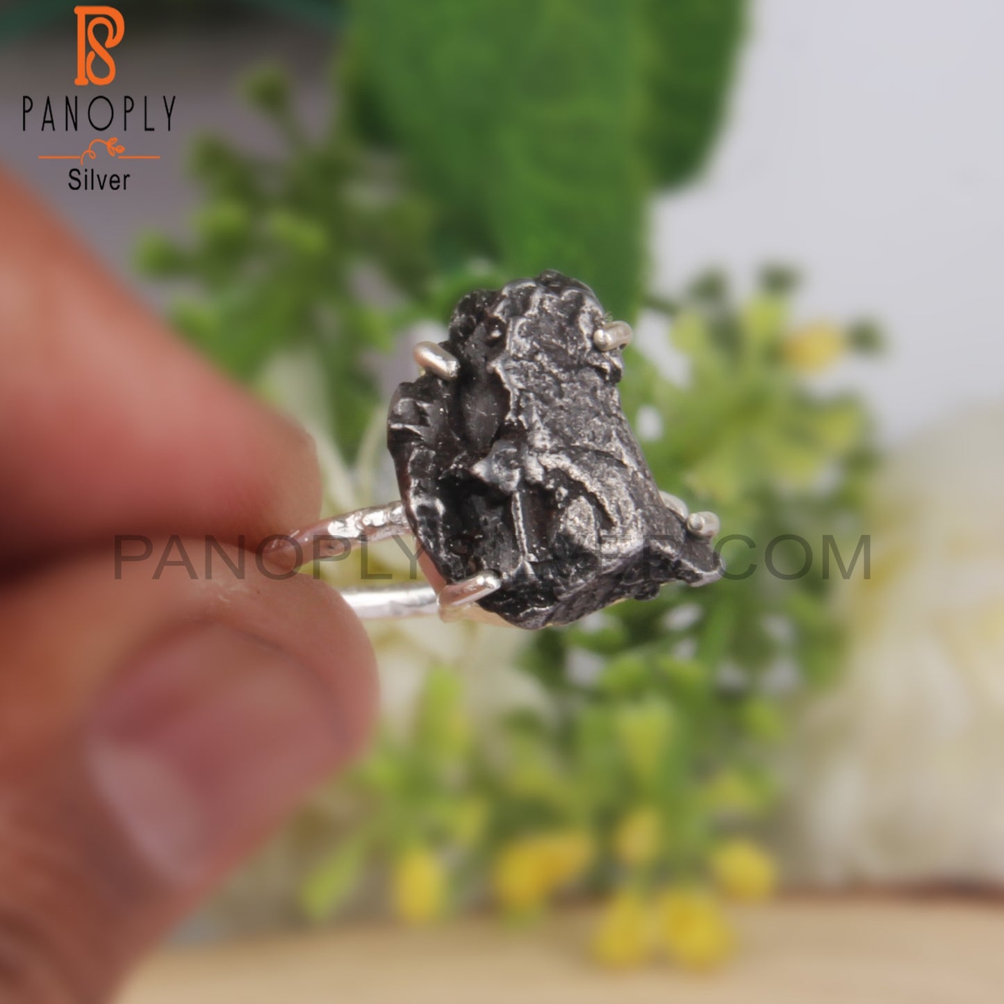 Meteorite Rough Gem 925 Sterling Silver Ring