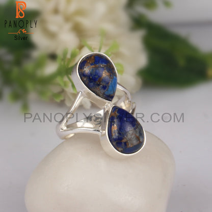 Pear Shape Mojave Copper Lapis Silver Ring For Anniversary