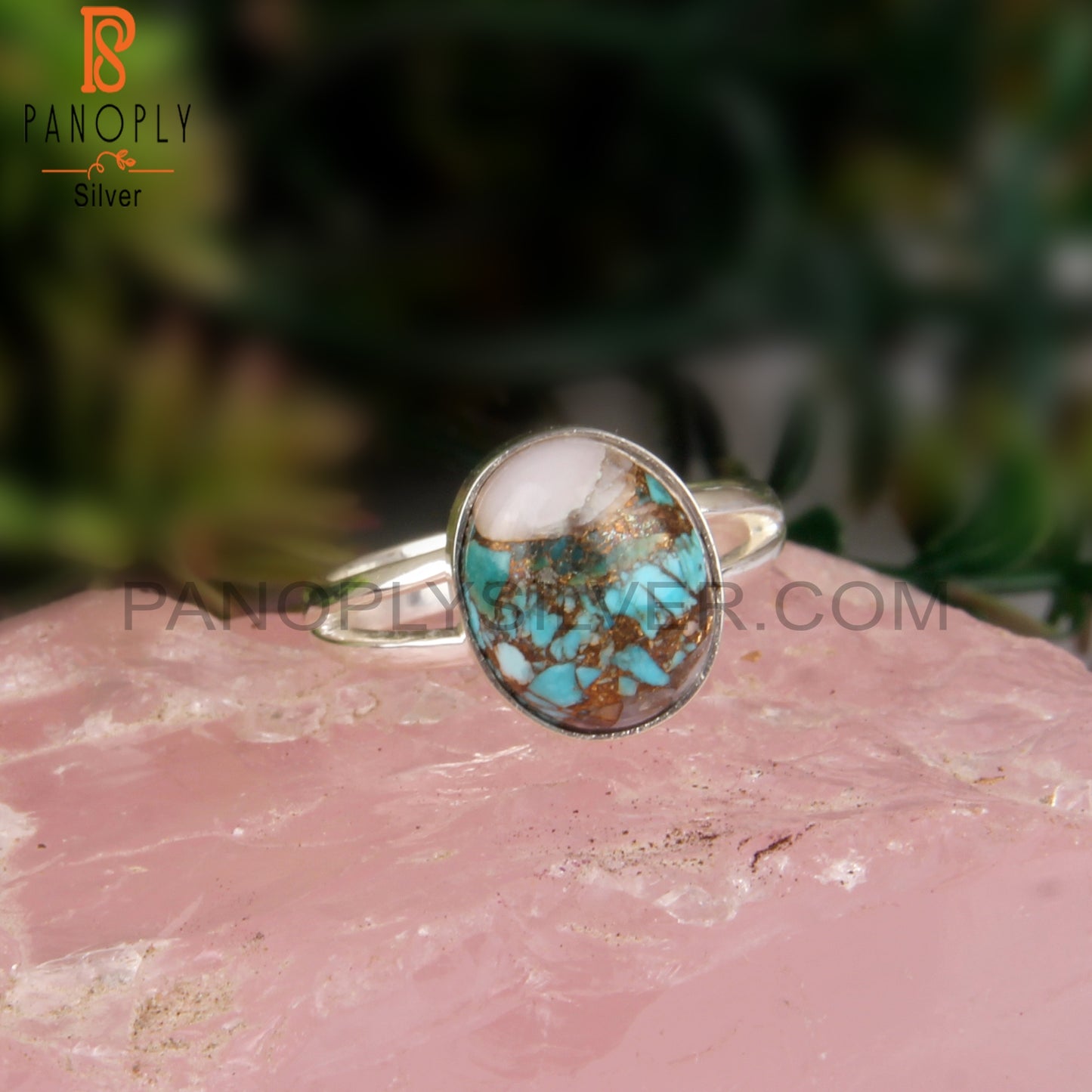 Mojave Copper Pink Opal Turquoise Oval 925 Silver Ring