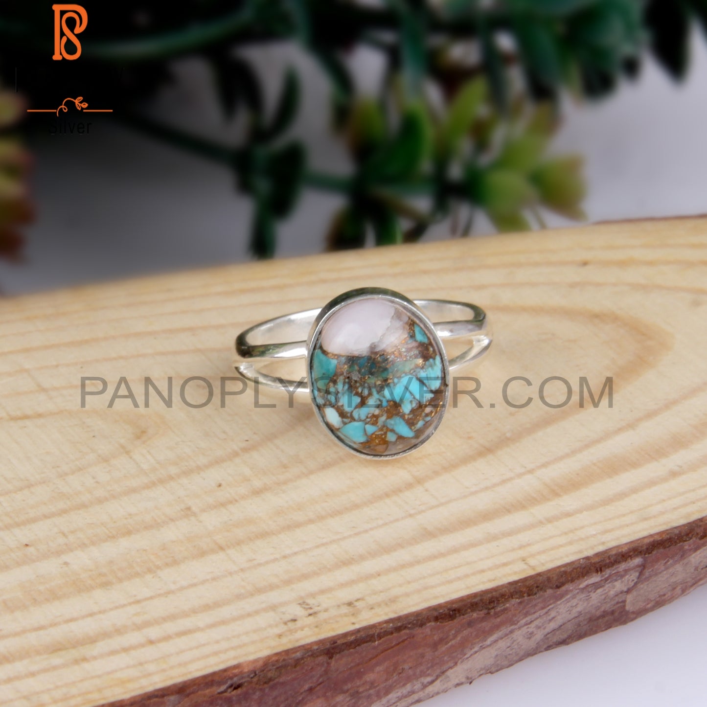 Mojave Copper Pink Opal Turquoise Oval 925 Silver Ring