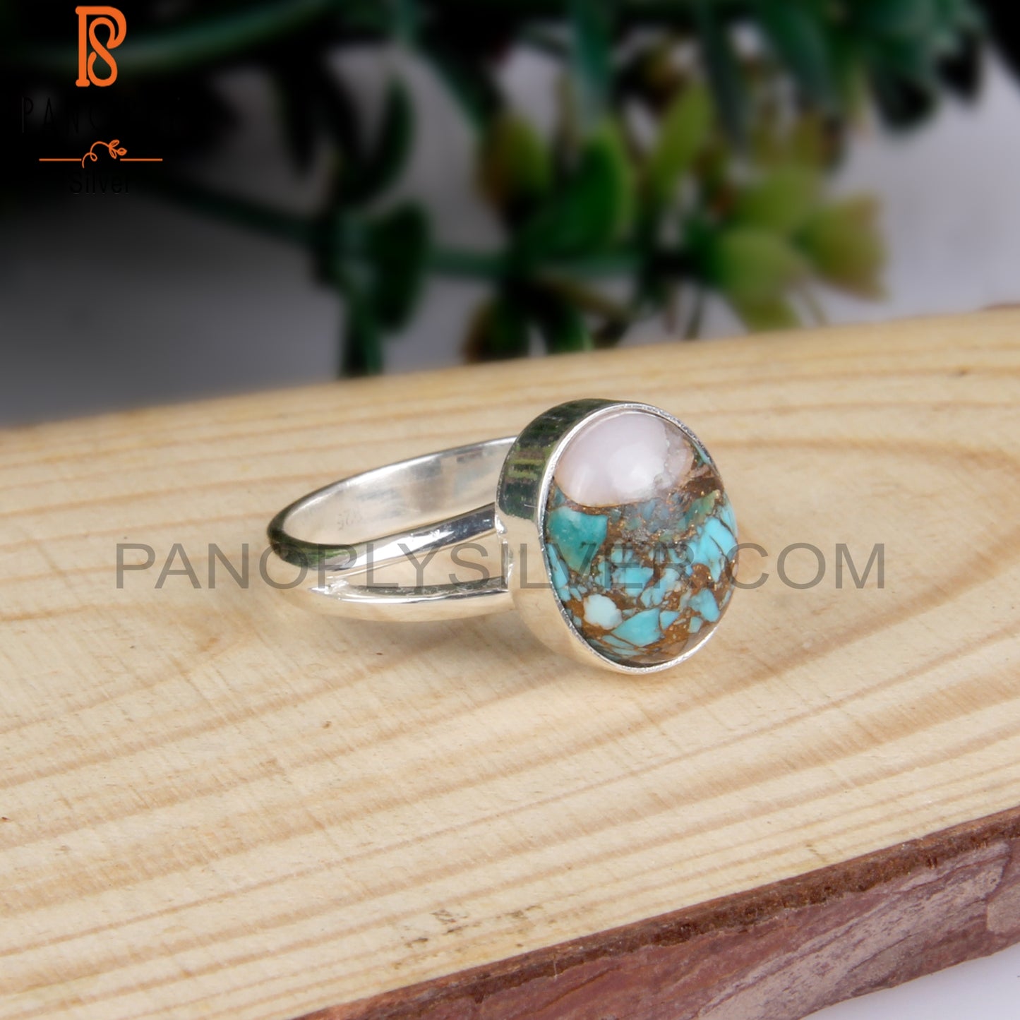 Mojave Copper Pink Opal Turquoise Oval 925 Silver Ring