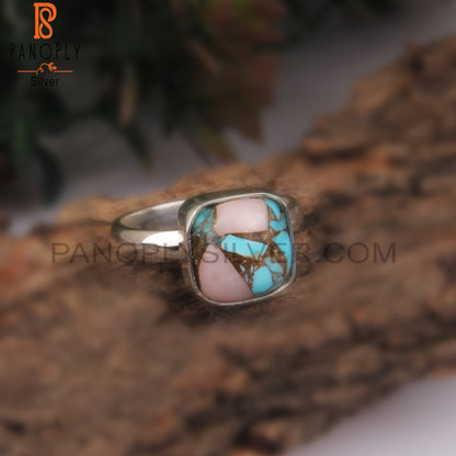 Mojave Copper Pink Opal Turquoise Cushion 925 Silver Ring