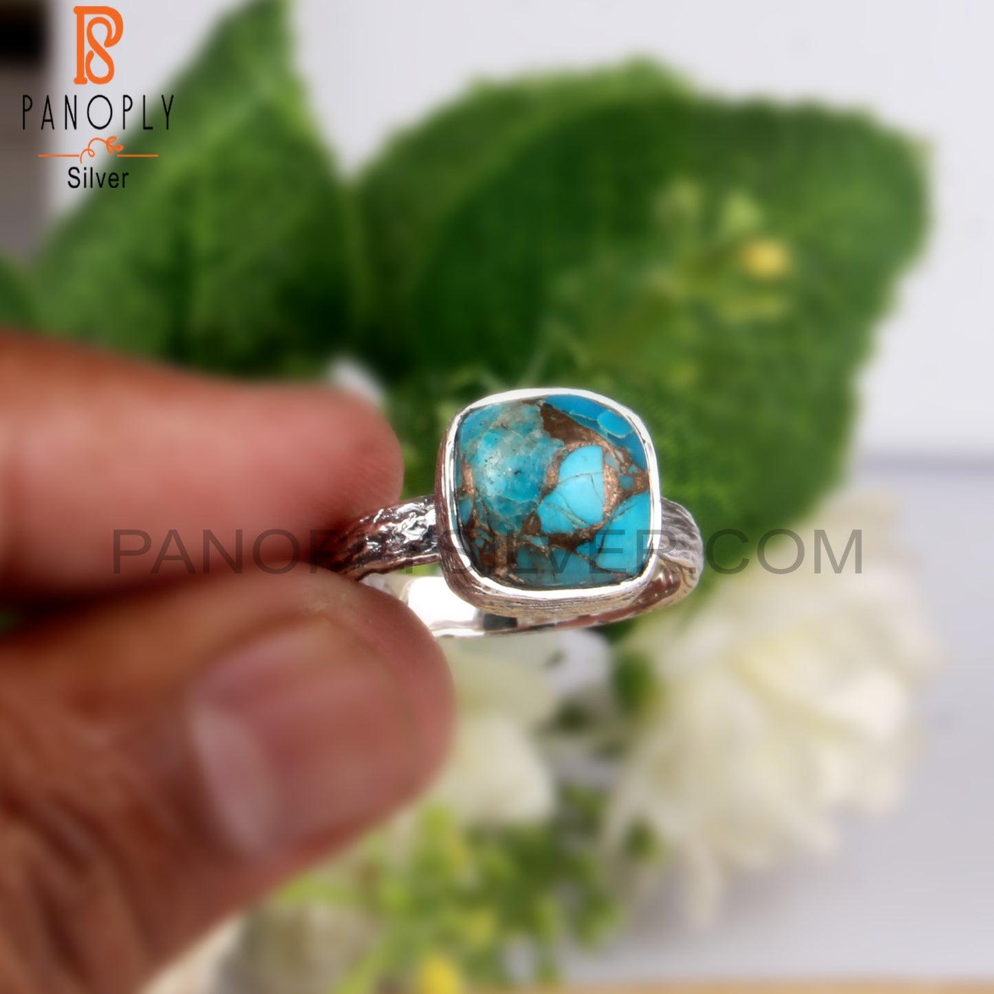 Mojave Copper Turquoise Cushion Shape 925 Sterling Silver Ring