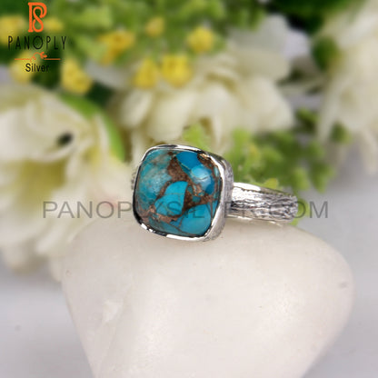 Mojave Copper Turquoise Cushion Shape 925 Sterling Silver Ring