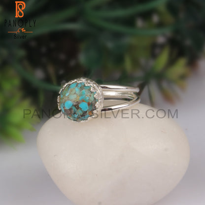 Boulder Turquoise Round Shape 925 Sterling Silver Crown Ring