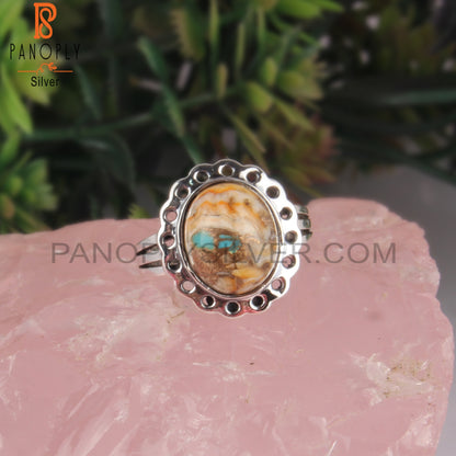 Cabochon Mojave Copper Bumblebee Turquoise Silver Ring