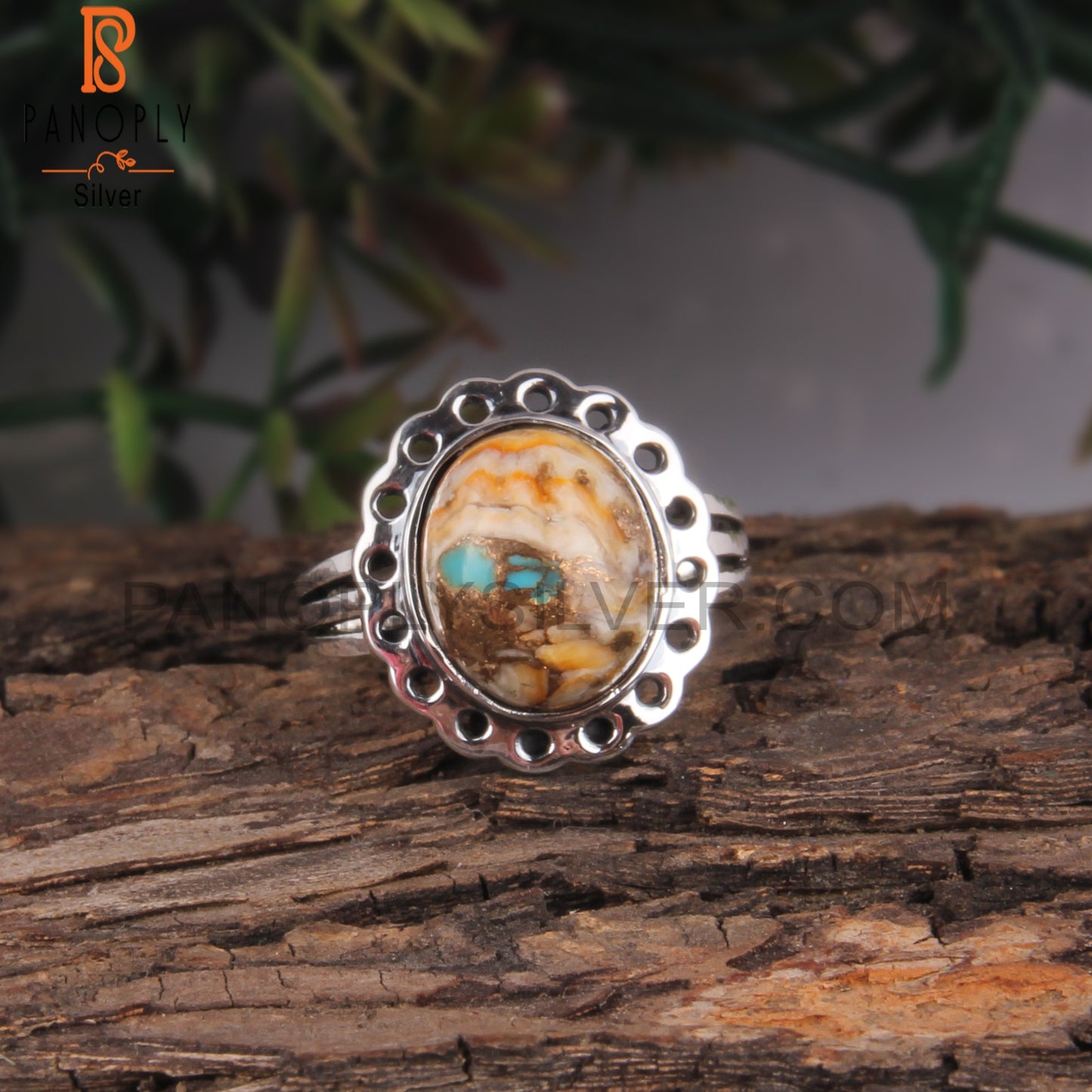 Cabochon Mojave Copper Bumblebee Turquoise Silver Ring