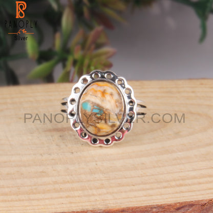 Cabochon Mojave Copper Bumblebee Turquoise Silver Ring