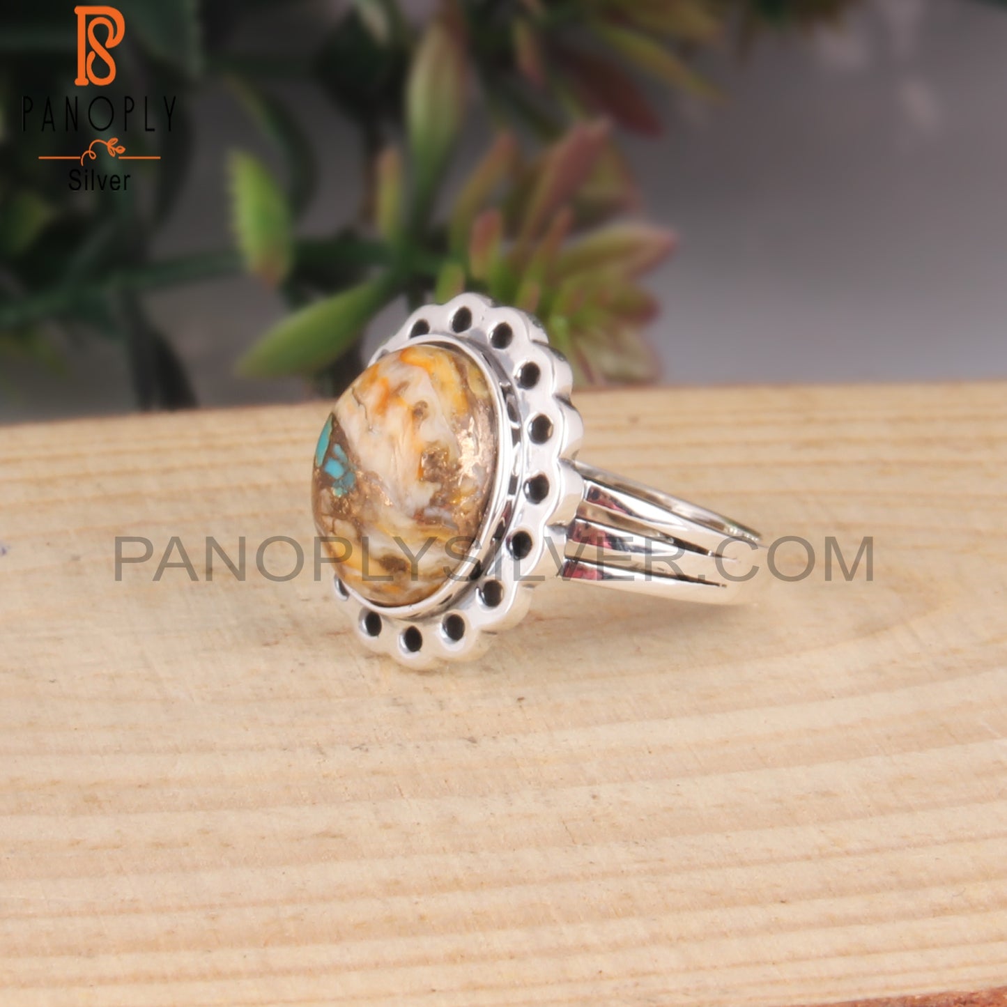 Cabochon Mojave Copper Bumblebee Turquoise Silver Ring