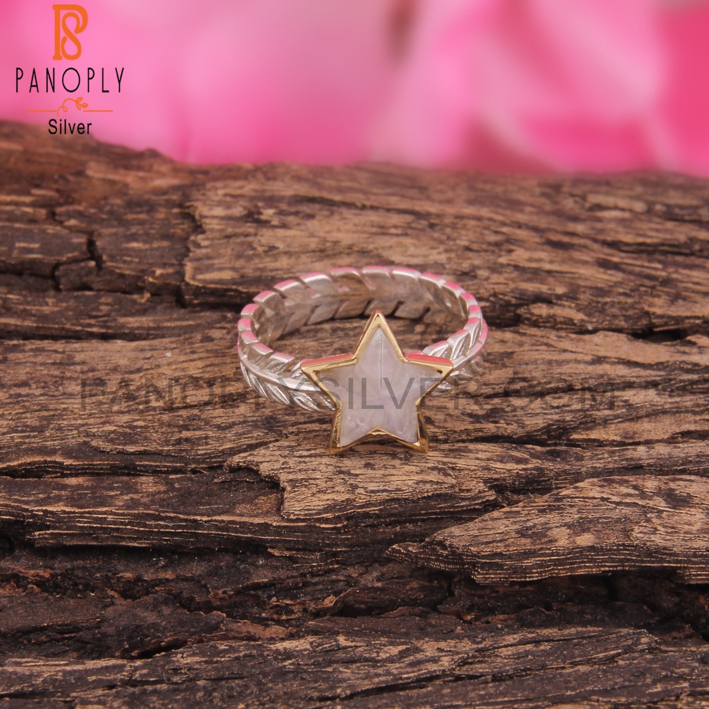 Rainbow Moonstone Star Shape 925 Sterling Silver Ring