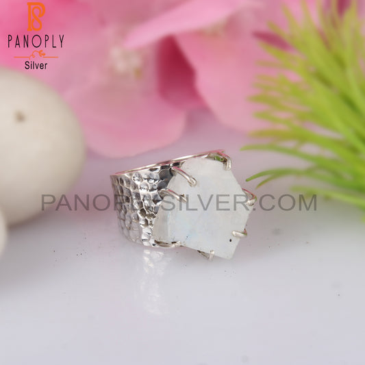 Rough Rainbow Moonstone 925 Sterling Silver Wedding Ring