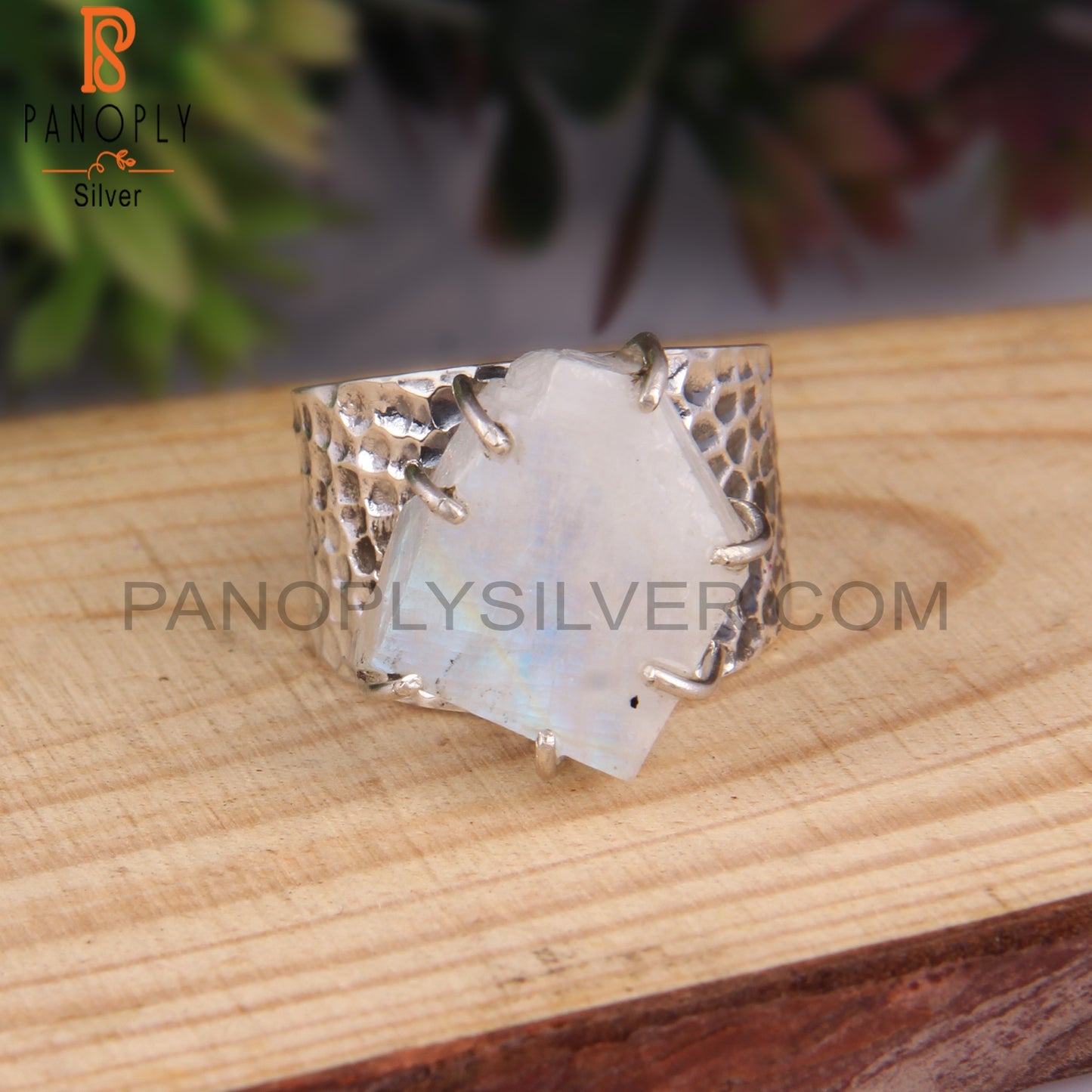 Rough Rainbow Moonstone 925 Sterling Silver Wedding Ring