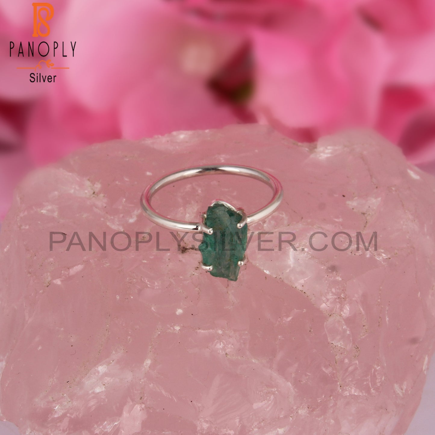 Emerald Green Rough 925 Sterling Silver Ring