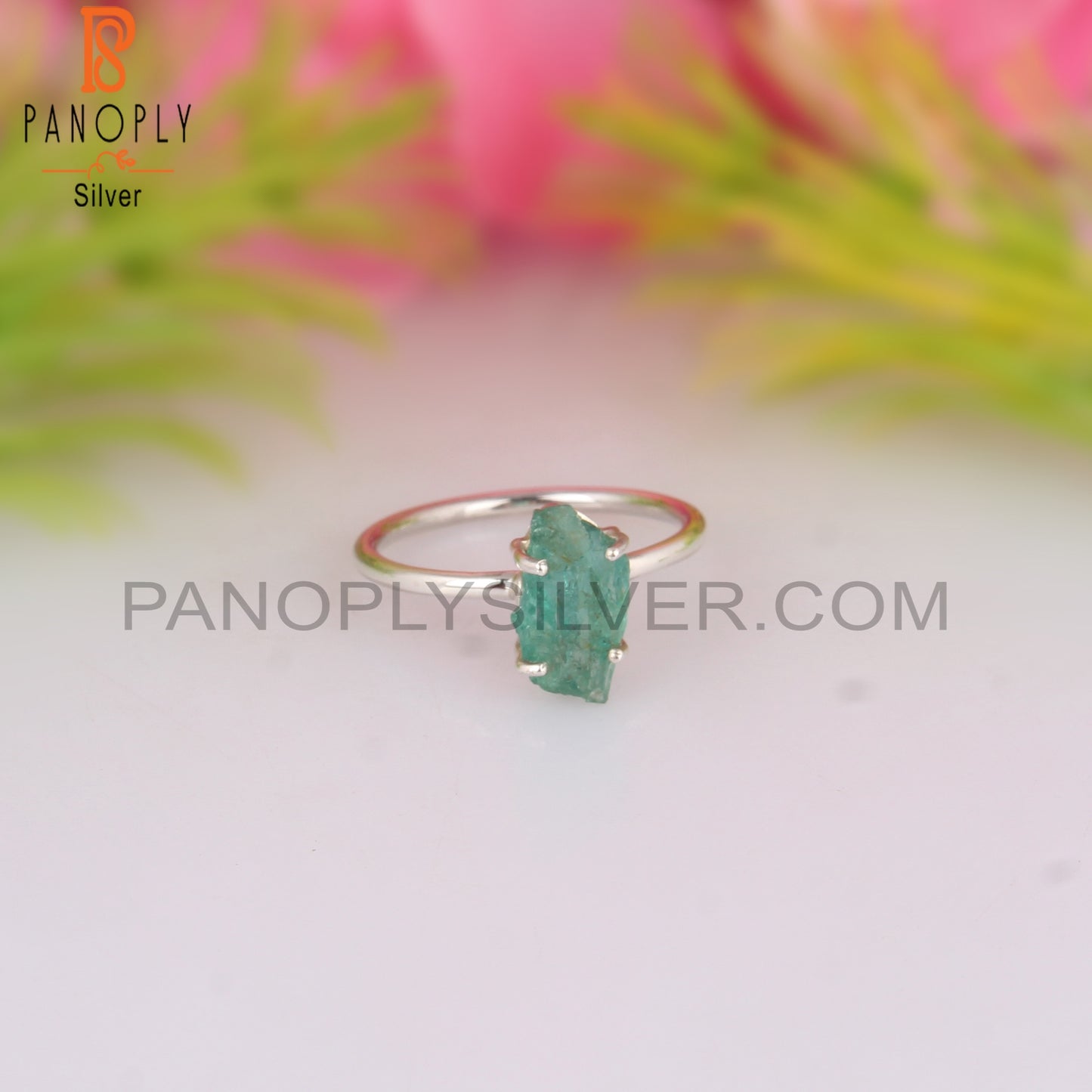 Emerald Green Rough 925 Sterling Silver Ring