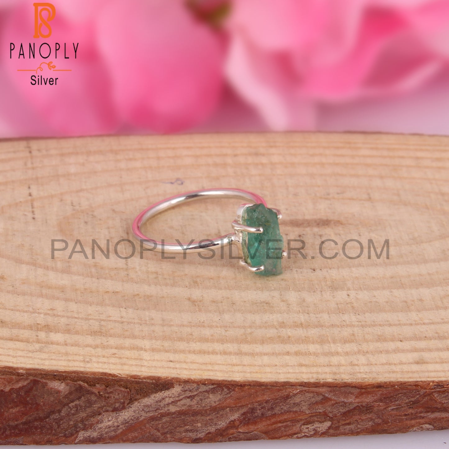 Emerald Green Rough 925 Sterling Silver Ring