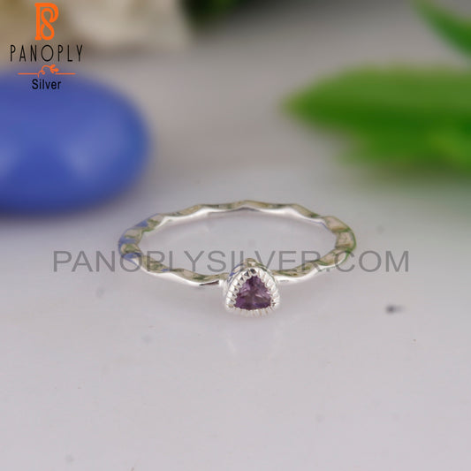 Pink Amethyst Triangular 925 Sterling Silver Ring