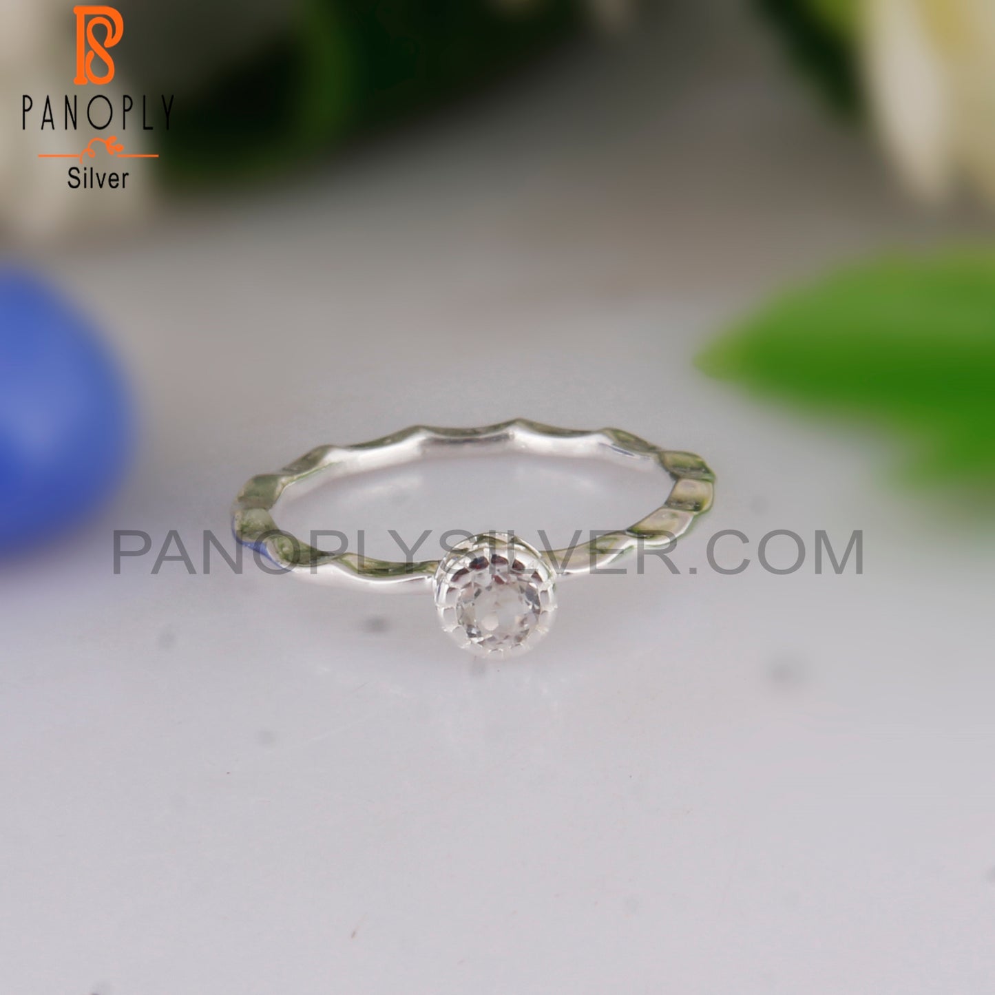 Crystal Quartz Round 925 Silver Casual Daily Wear Ring