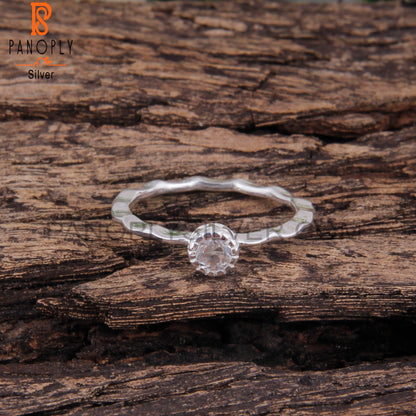 Crystal Quartz Round 925 Silver Casual Daily Wear Ring