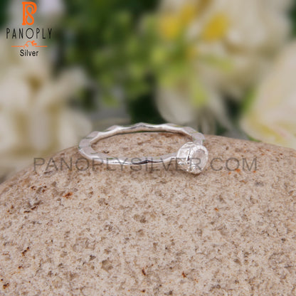 Crystal Quartz Round 925 Silver Casual Daily Wear Ring