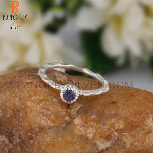 Iolite Round 925 Silver Hand hammered Ring