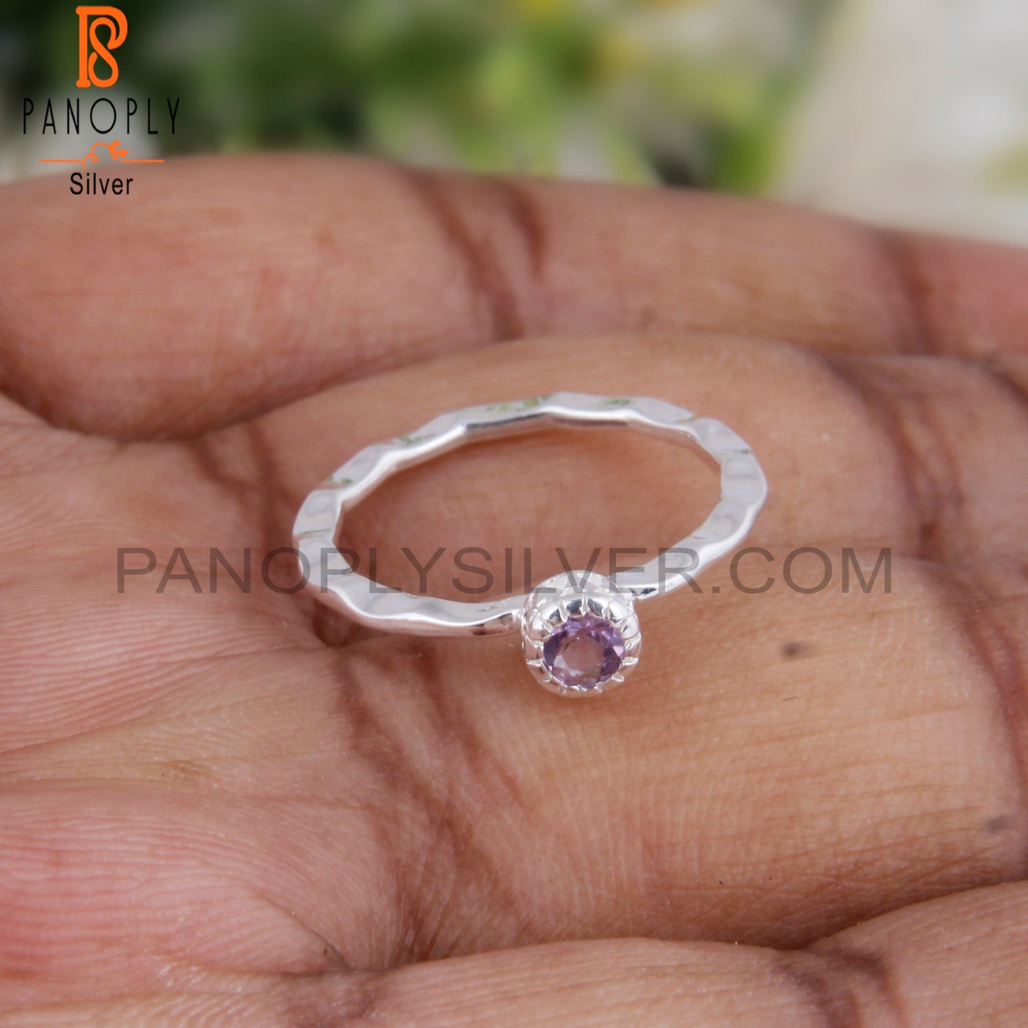 Pink Amethyst Gemstone Round 925 Silver Rare Ring