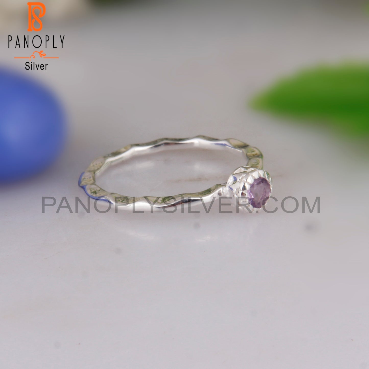 Pink Amethyst Gemstone Round 925 Silver Rare Ring