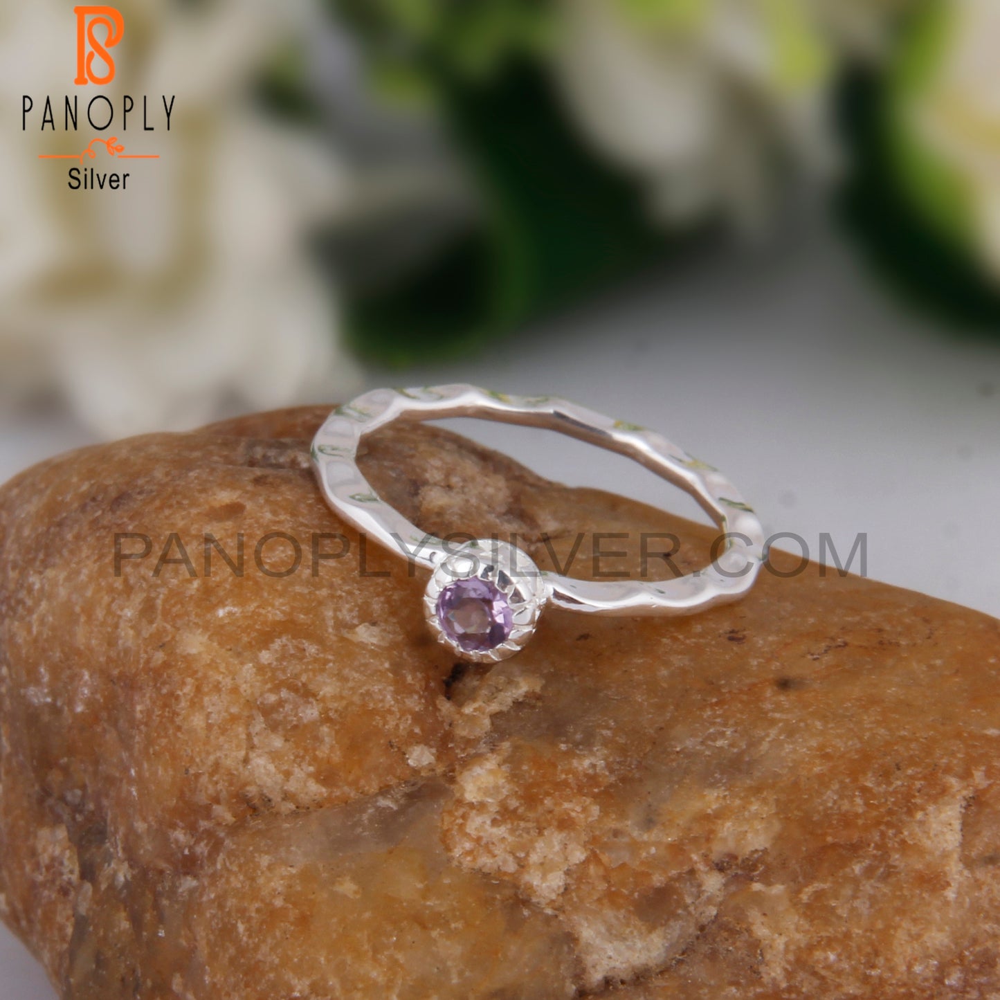 Pink Amethyst Gemstone Round 925 Silver Rare Ring