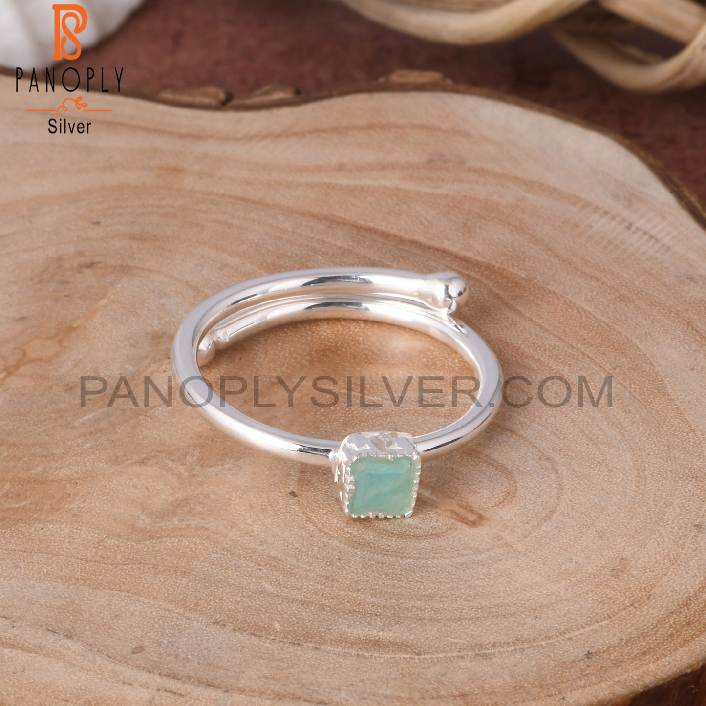 Amazonite Square Shape 925 Brithstone Ajustable Ring