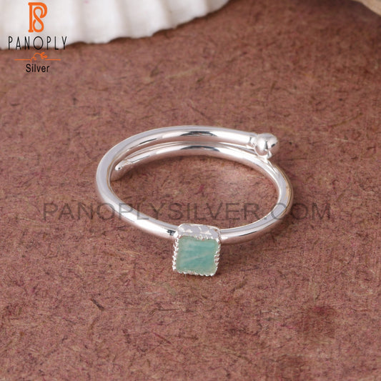 Amazonite Square Shape 925 Brithstone Ajustable Ring