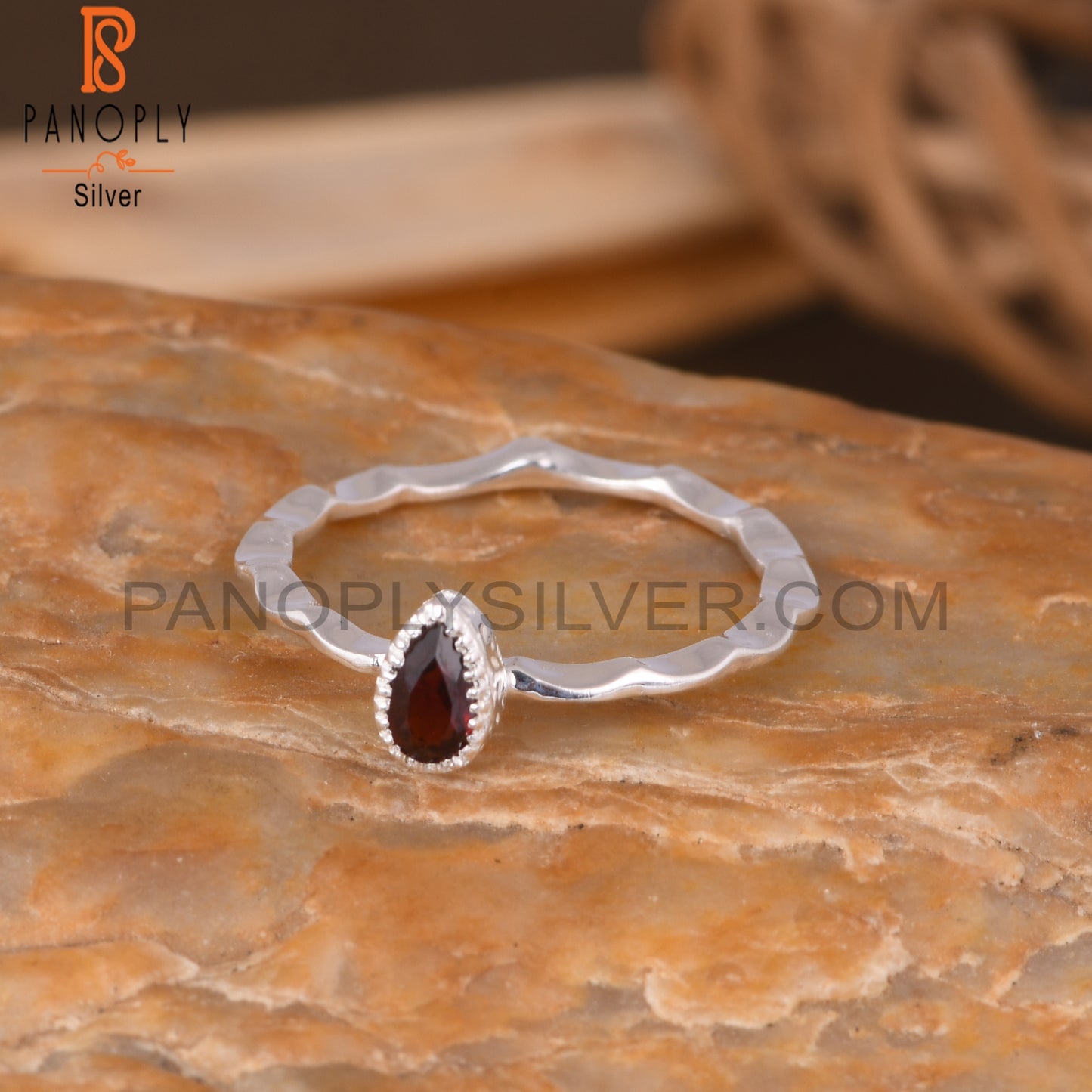 Garnet Pear Shape 925 Sterling Silver Beautiful Girl Ring