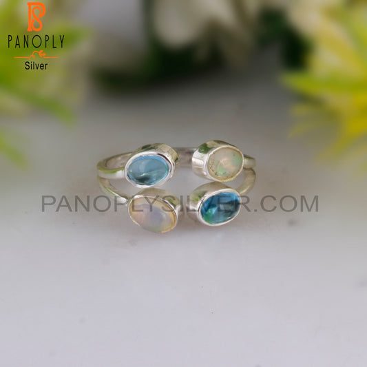 Blue Topaz & Ethiopian Opal Oval 925 Sterling Silver Ring