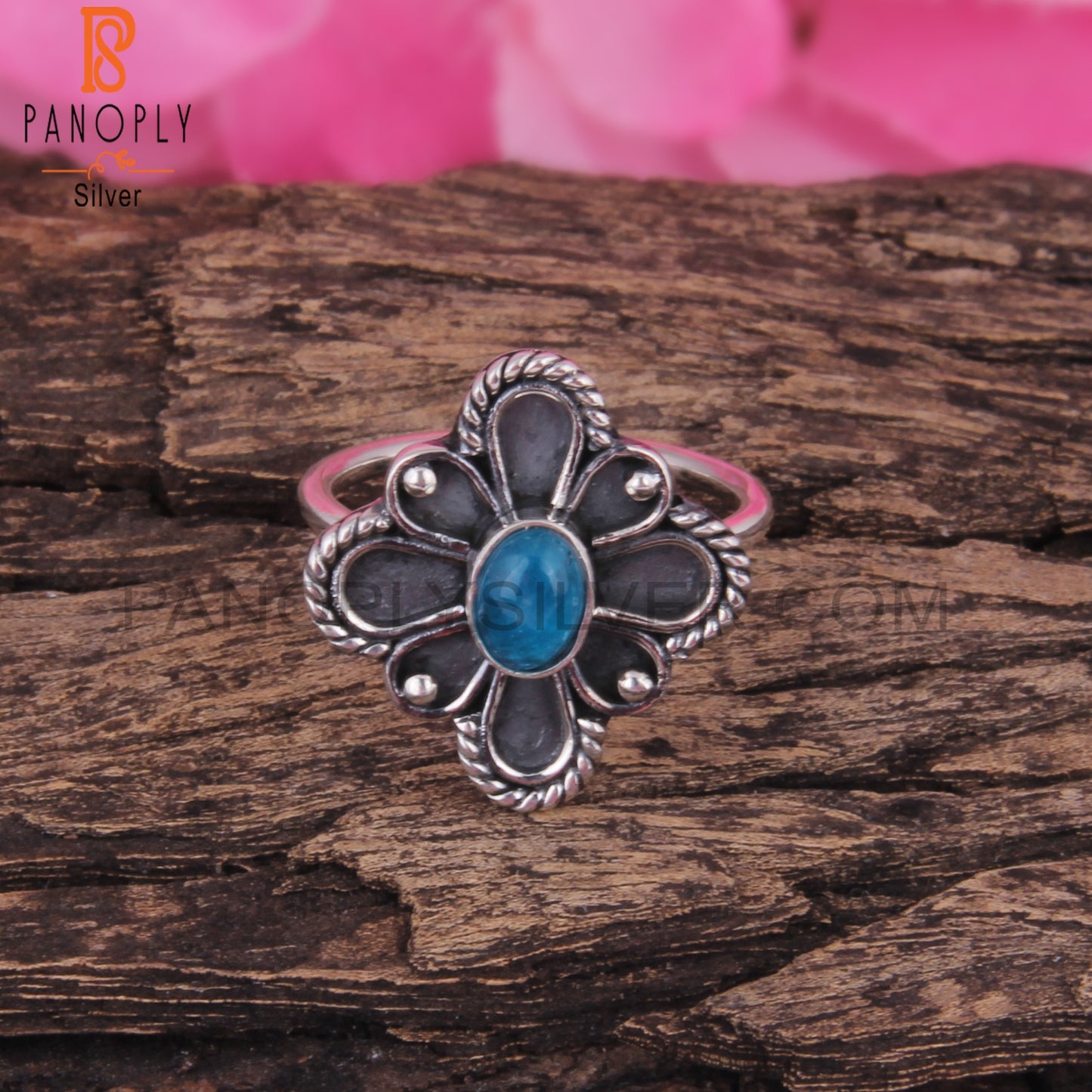 Neon Apatite Oval Shape 925 Sterling Silver Floral Ring